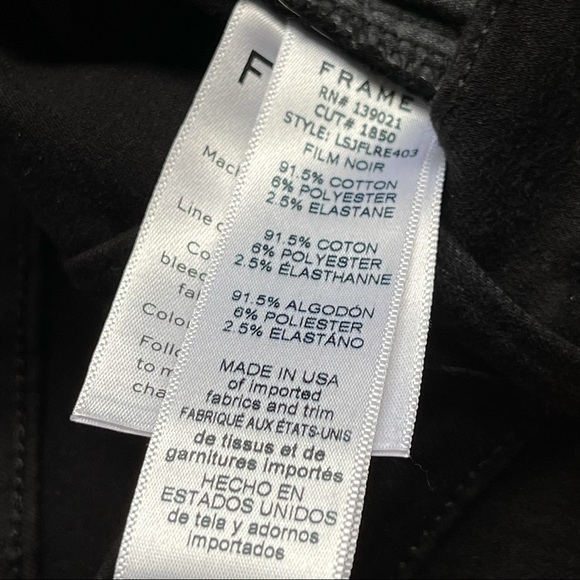 FRAME Denim Le Skinny De Jeanne Flounce Raw Edge Flare Jeans Black - Picture 11 of 11